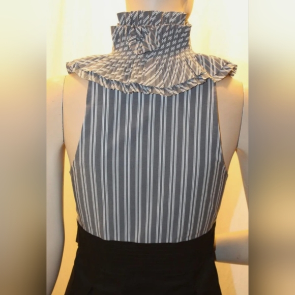 BCBGMaxazria Business/Office Dress Ruffle Neck Tie Waist Pleated Gray/Black 4/S - Picture 9 of 16